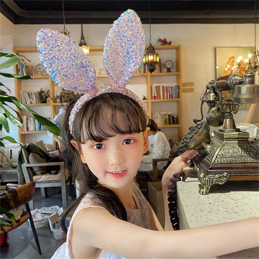 Easter Bunny Headband Cute Cartoon Glitter Bunny Ears Hairband Easter Decoration Costume Party Favor Headwear for Kids Wholesale