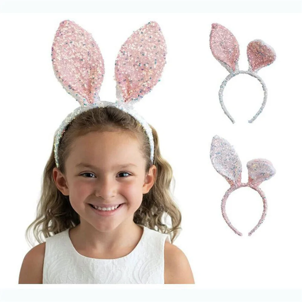 Easter Bunny Headband Cute Cartoon Glitter Bunny Ears Hairband Easter Decoration Costume Party Favor Headwear for Kids Wholesale