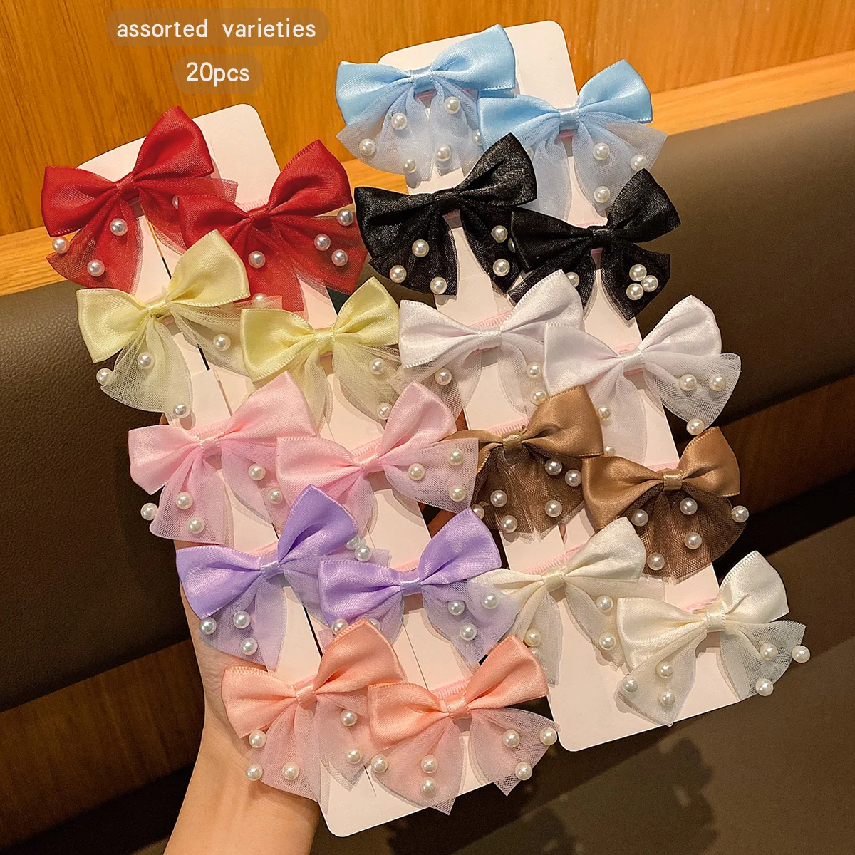 20 colors of random imitation pearl bow hair clips, sweet and cute hair accessories suitable for daily use