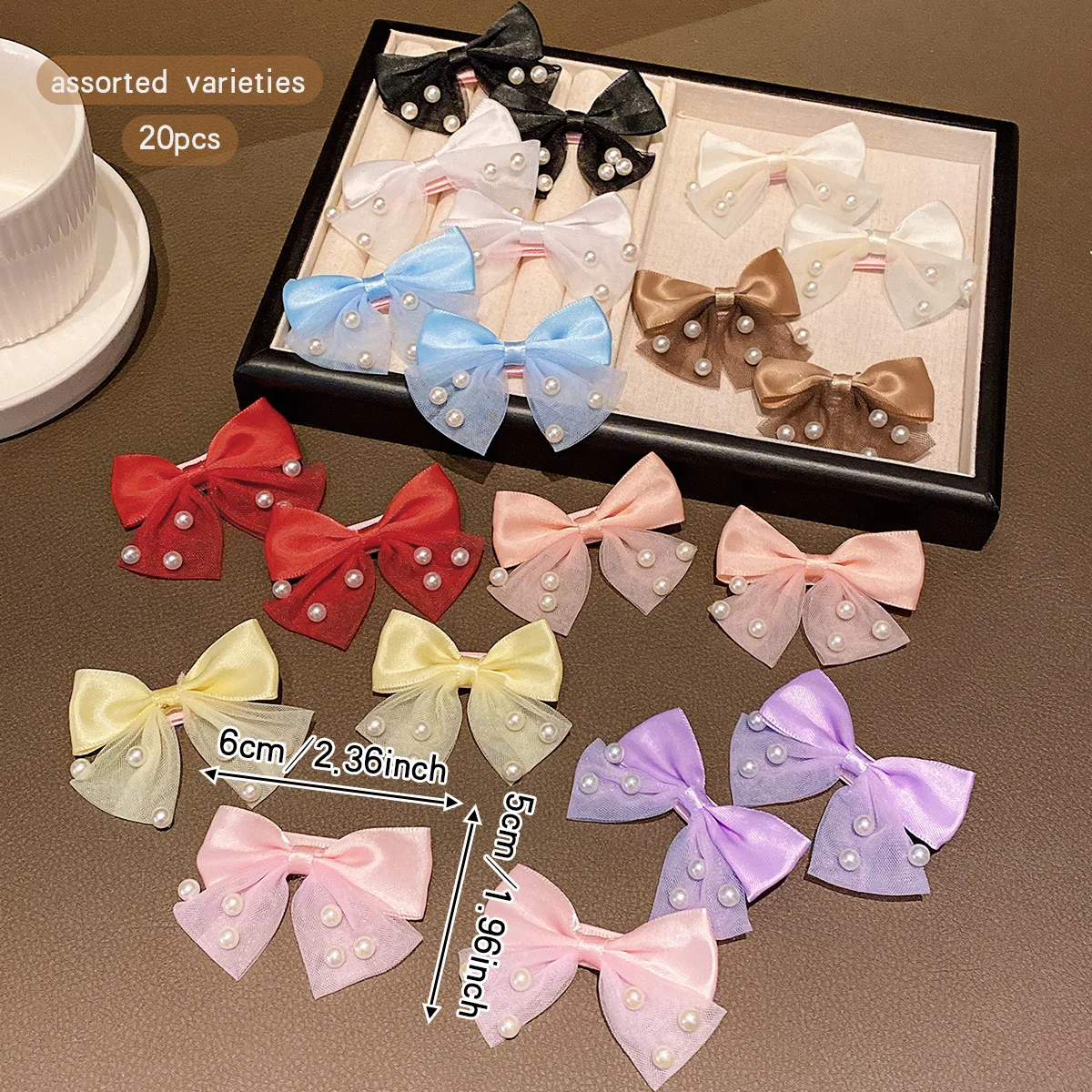 20 colors of random imitation pearl bow hair clips, sweet and cute hair accessories suitable for daily use