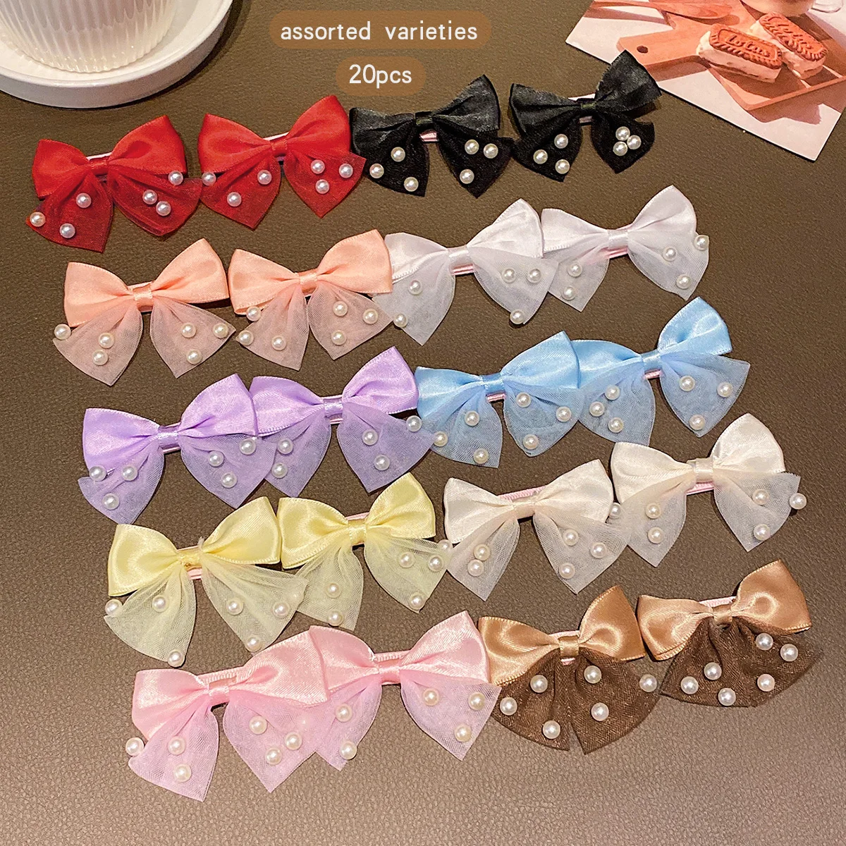 20 colors of random imitation pearl bow hair clips, sweet and cute hair accessories suitable for daily use