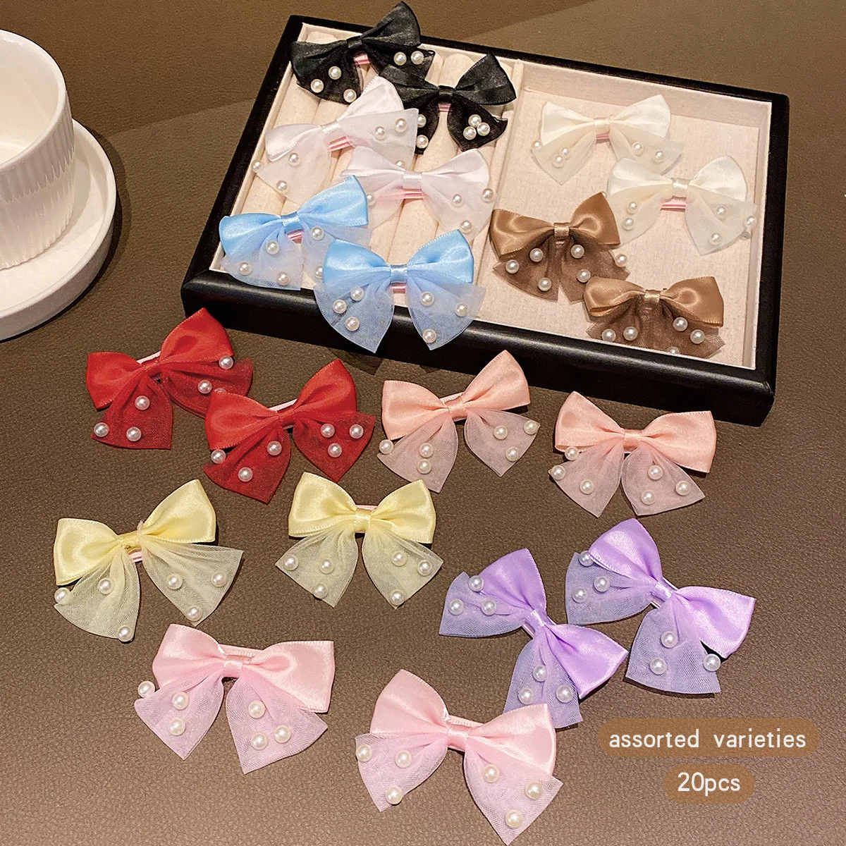 20 colors of random imitation pearl bow hair clips, sweet and cute hair accessories suitable for daily use