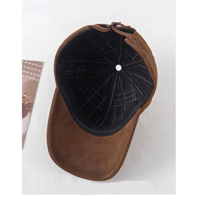 2025 Male Suede Genuine Leather Sheepskin 56-60CM Black/Brown Baseball Caps For Women/Man Casual Street Gf Gorras Hat