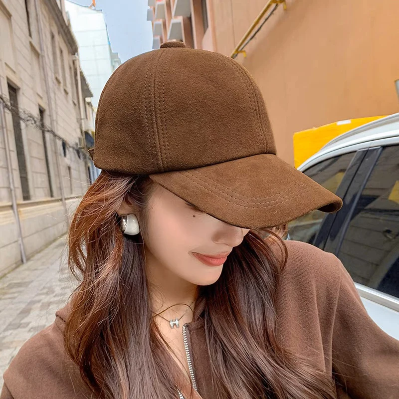 2025 Male Suede Genuine Leather Sheepskin 56-60CM Black/Brown Baseball Caps For Women/Man Casual Street Gf Gorras Hat