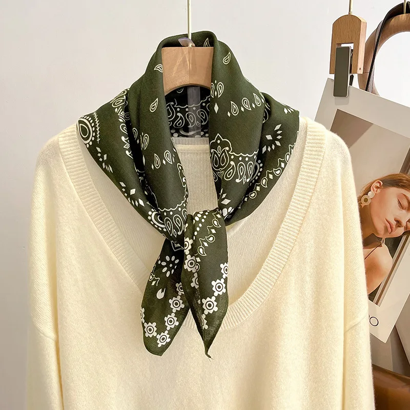 Spring/Summer 70cm Cashew Print Square Scarf Women’s Breathable Imitation Silk Bandanna Luxury Female Neckerchief Fashion Hijab