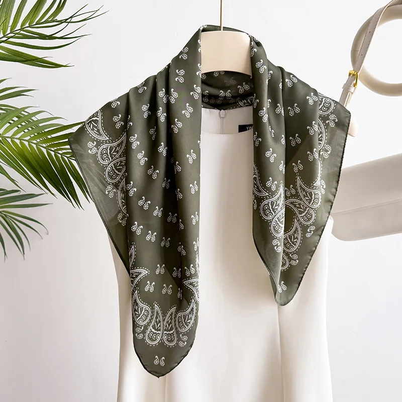 Spring/Summer 70cm Cashew Print Square Scarf Women’s Breathable Imitation Silk Bandanna Luxury Female Neckerchief Fashion Hijab