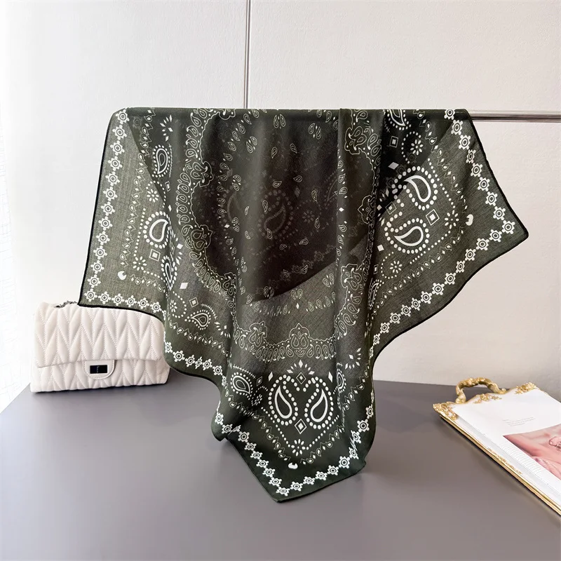 Spring/Summer 70cm Cashew Print Square Scarf Women’s Breathable Imitation Silk Bandanna Luxury Female Neckerchief Fashion Hijab