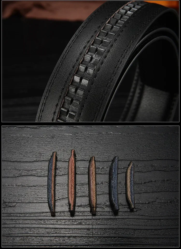 3cm 3.5cm New Fashionable Good Quality Luxury Genuine Leather No Buckle Belt Business Men's Automatic Buckle Cowhide Waist Band