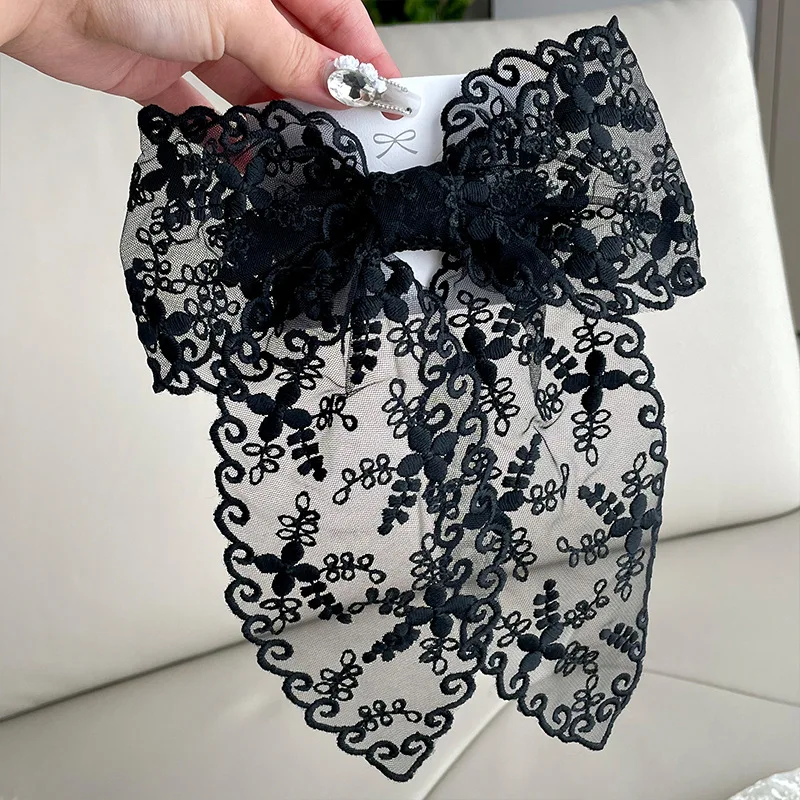 Embroidery Lace Bow Hair Clips For Women Girls Sweet French Hair Barrette Accessoires