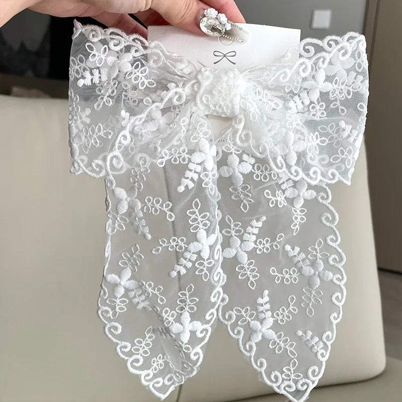 Embroidery Lace Bow Hair Clips For Women Girls Sweet French Hair Barrette Accessoires