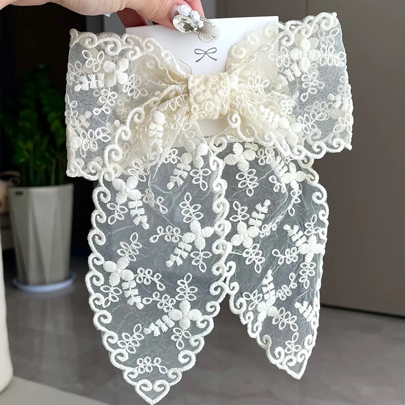 Embroidery Lace Bow Hair Clips For Women Girls Sweet French Hair Barrette Accessoires
