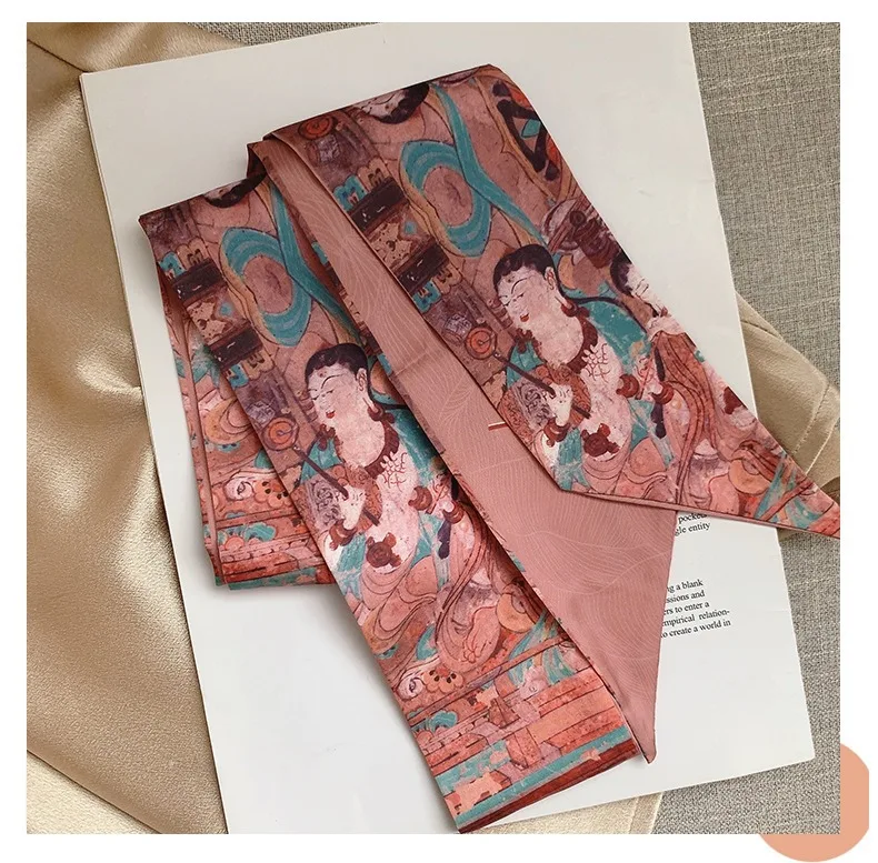 French Bow Tie Painting Silk Scarf Long Ribbon Oil Painting Headscarf Headband Hair Accessories