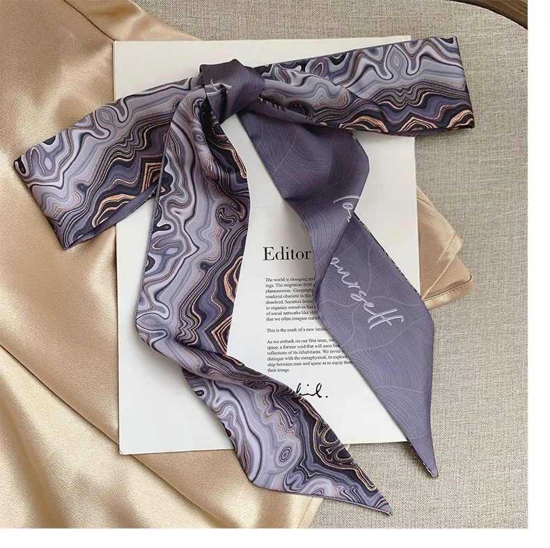 French Bow Tie Painting Silk Scarf Long Ribbon Oil Painting Headscarf Headband Hair Accessories