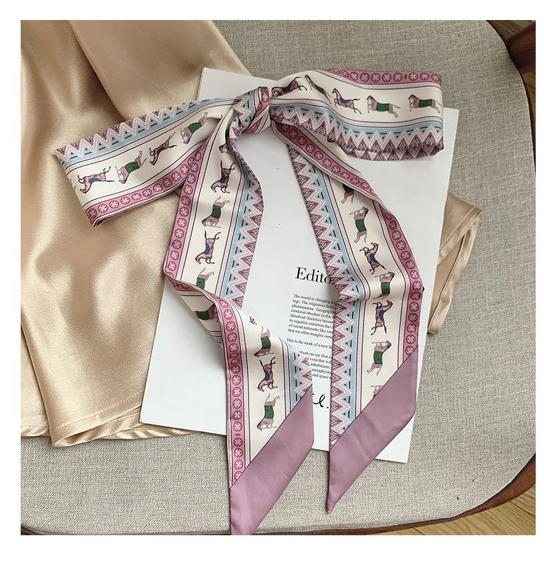 French Bow Tie Painting Silk Scarf Long Ribbon Oil Painting Headscarf Headband Hair Accessories