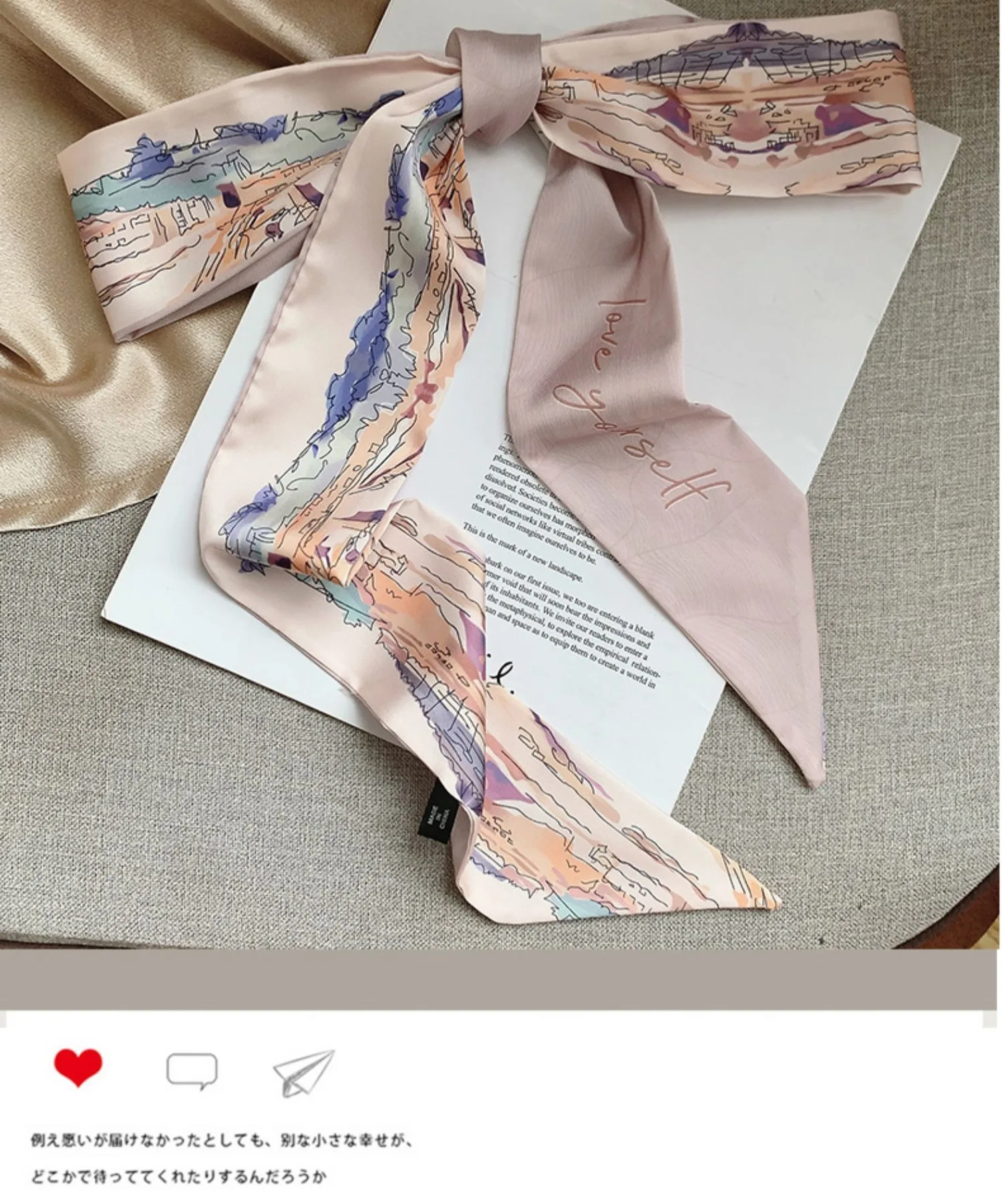 French Bow Tie Painting Silk Scarf Long Ribbon Oil Painting Headscarf Headband Hair Accessories