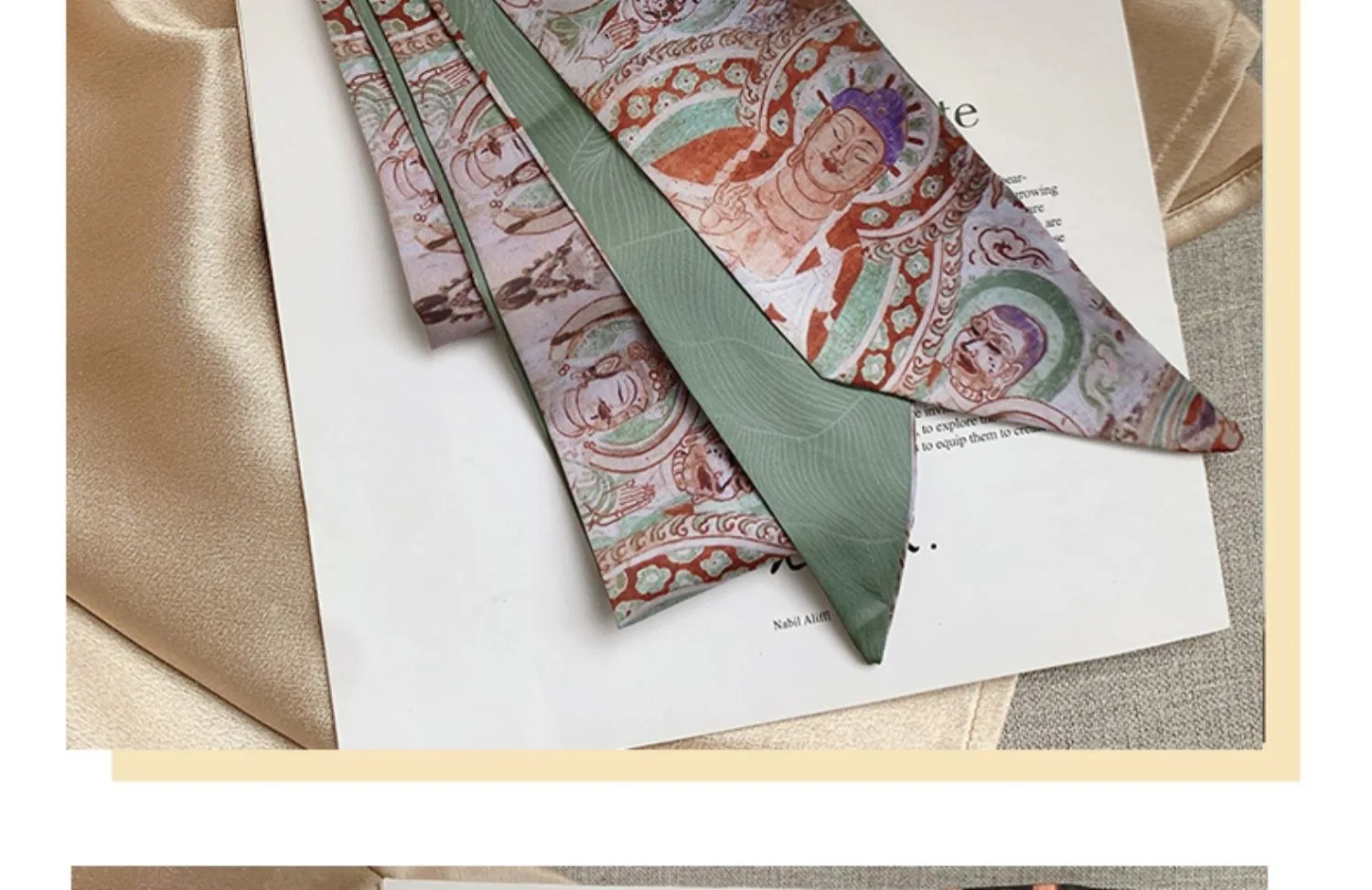 French Bow Tie Painting Silk Scarf Long Ribbon Oil Painting Headscarf Headband Hair Accessories