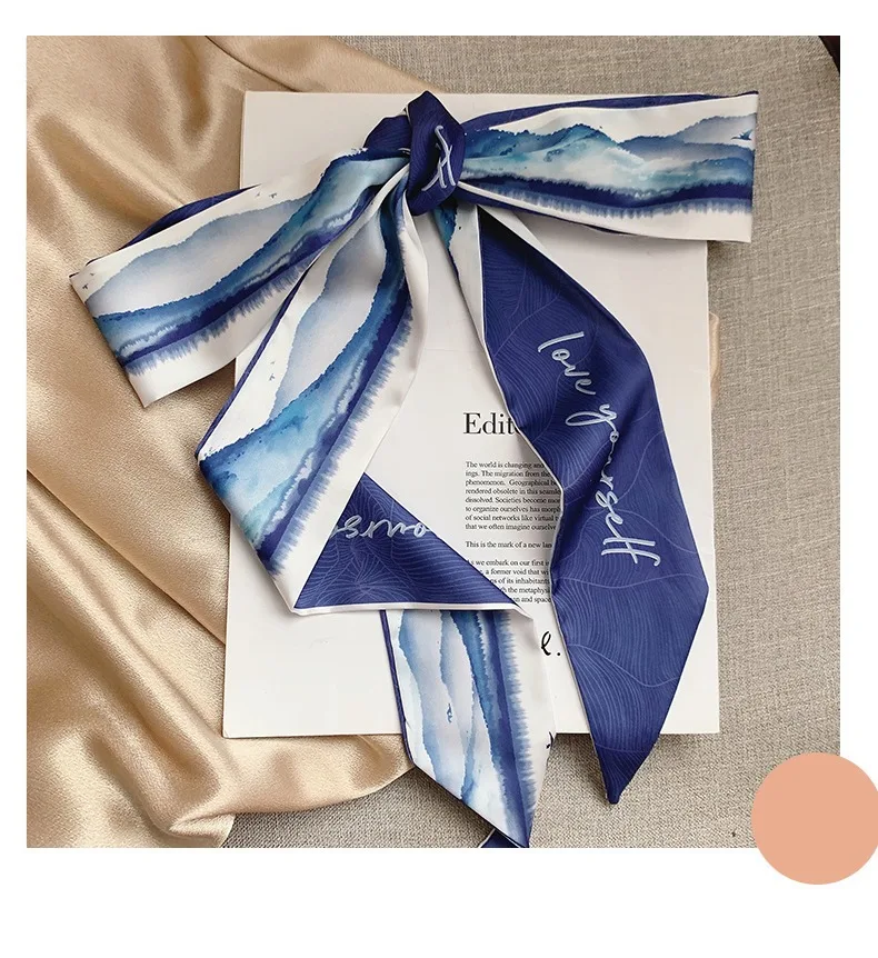 French Bow Tie Painting Silk Scarf Long Ribbon Oil Painting Headscarf Headband Hair Accessories
