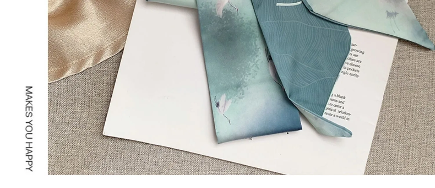French Bow Tie Painting Silk Scarf Long Ribbon Oil Painting Headscarf Headband Hair Accessories