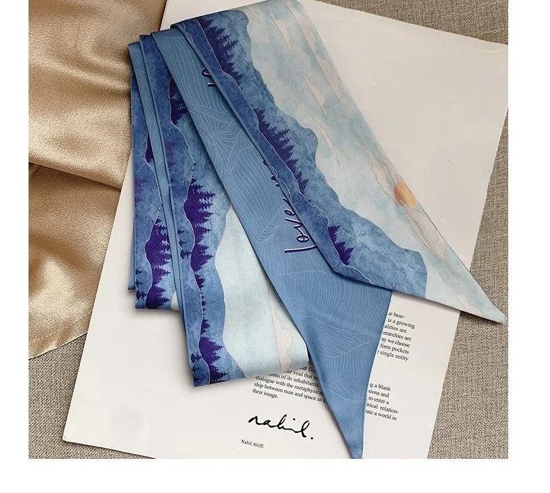 French Bow Tie Painting Silk Scarf Long Ribbon Oil Painting Headscarf Headband Hair Accessories