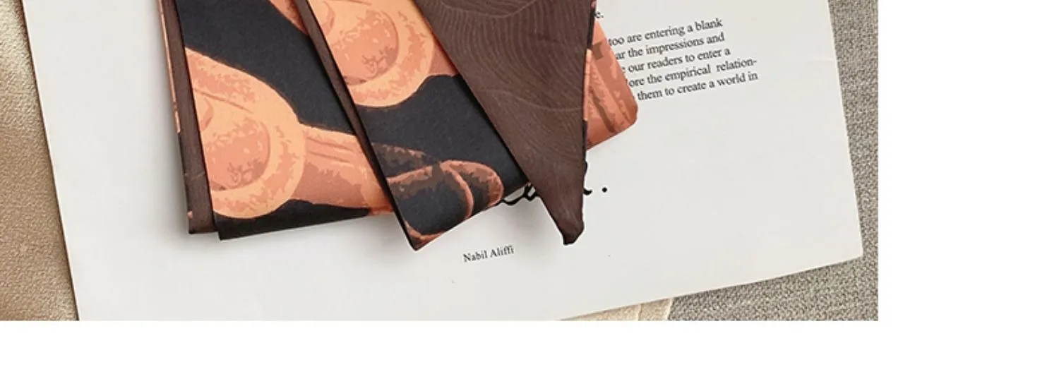 French Bow Tie Painting Silk Scarf Long Ribbon Oil Painting Headscarf Headband Hair Accessories