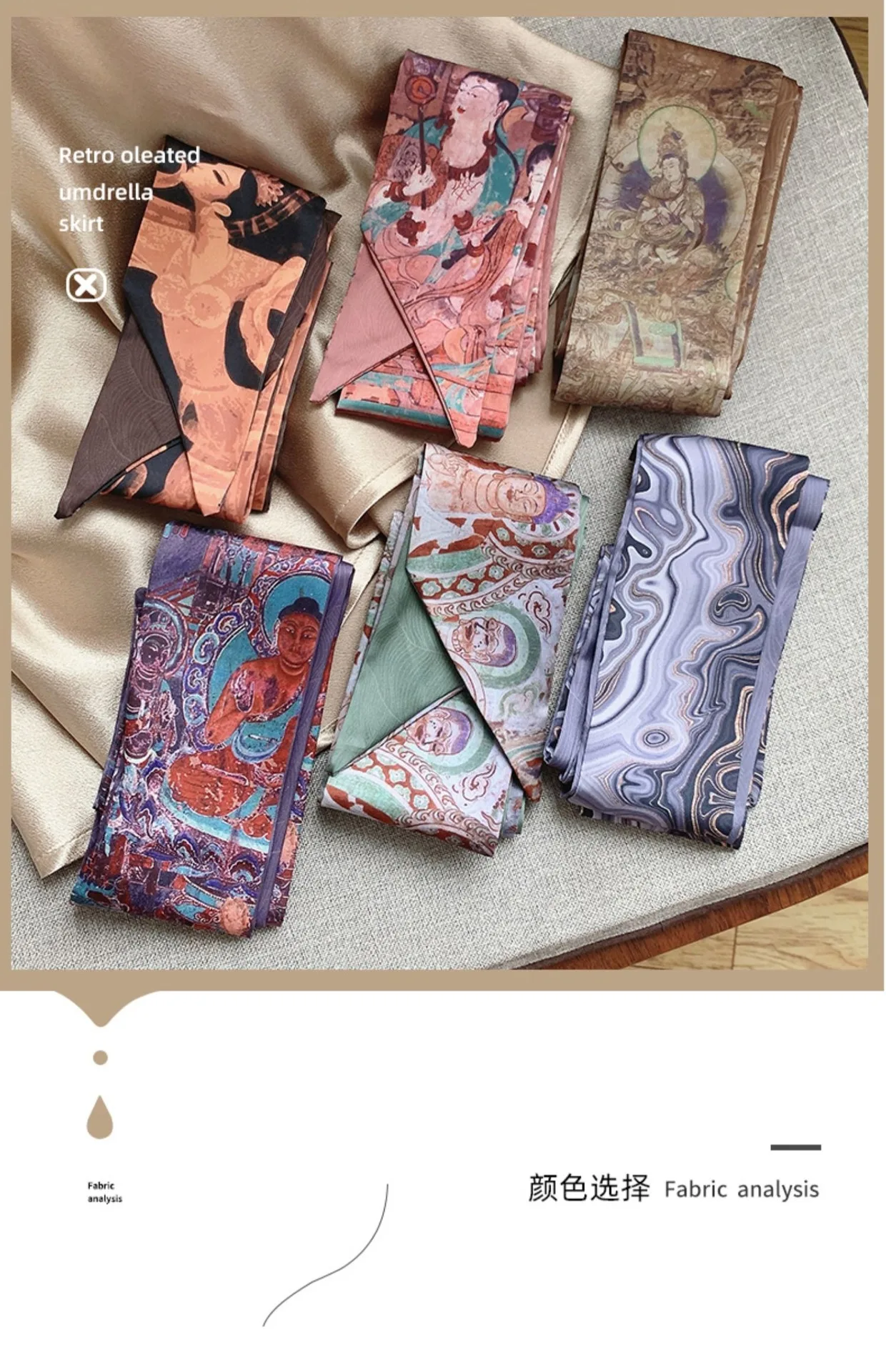 French Bow Tie Painting Silk Scarf Long Ribbon Oil Painting Headscarf Headband Hair Accessories
