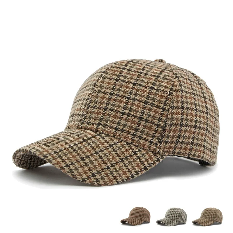 Fall Winter Hat Men's Spring Summer Outdoor Sunscreen Visor Classic Checkered Baseball Cap Hard Top Women's Cap Warm Peaked Cap