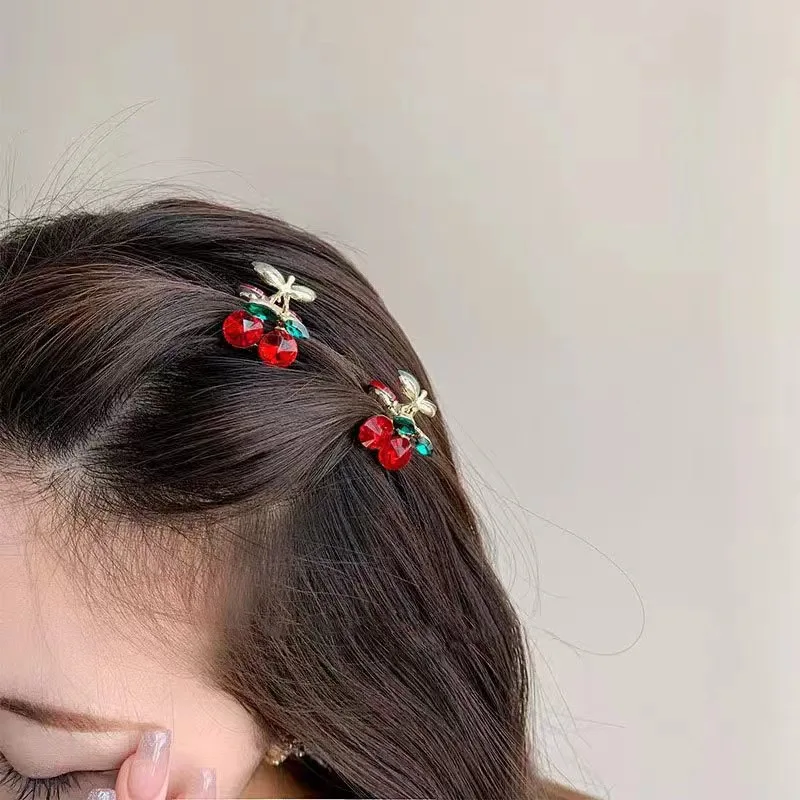 Women Lovely Cherry Rhinestone Hair Clips Fashion Girl's Cute BB Clips Beads Hairpins Accessories