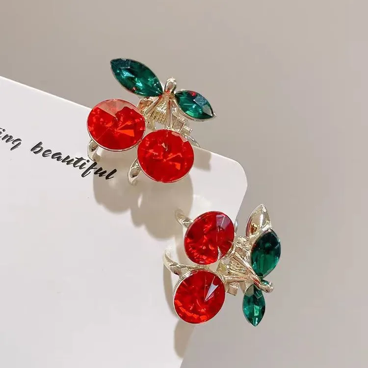 Women Lovely Cherry Rhinestone Hair Clips Fashion Girl's Cute BB Clips Beads Hairpins Accessories