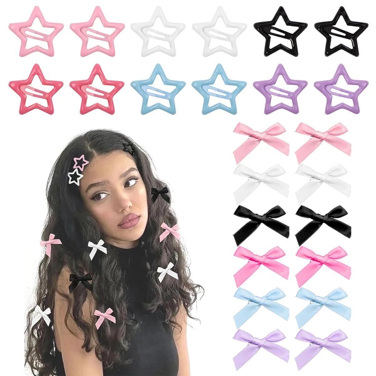 24 PCS, Hot Sale. 4-cm Bowknot Hairpins, Duckbill Clips, in the Ballet Style, with Ribbons. Small Hair Clips, in the Dopamine St