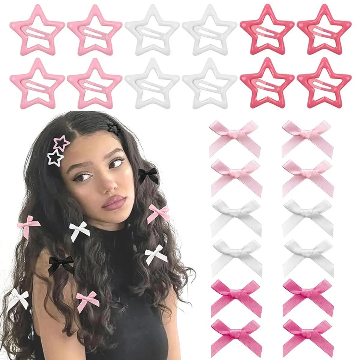 24 PCS, Hot Sale. 4-cm Bowknot Hairpins, Duckbill Clips, in the Ballet Style, with Ribbons. Small Hair Clips, in the Dopamine St