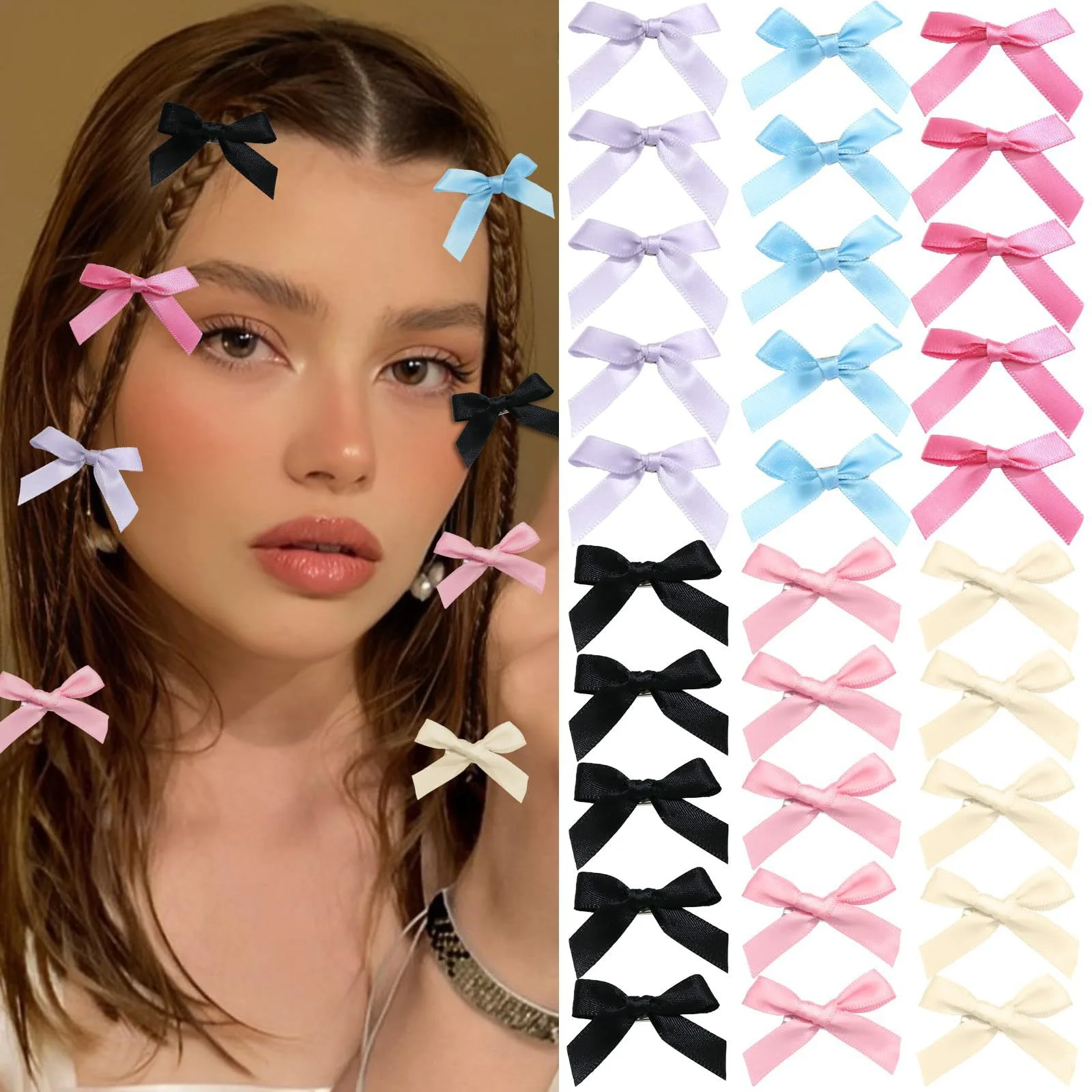 24 PCS, Hot Sale. 4-cm Bowknot Hairpins, Duckbill Clips, in the Ballet Style, with Ribbons. Small Hair Clips, in the Dopamine St