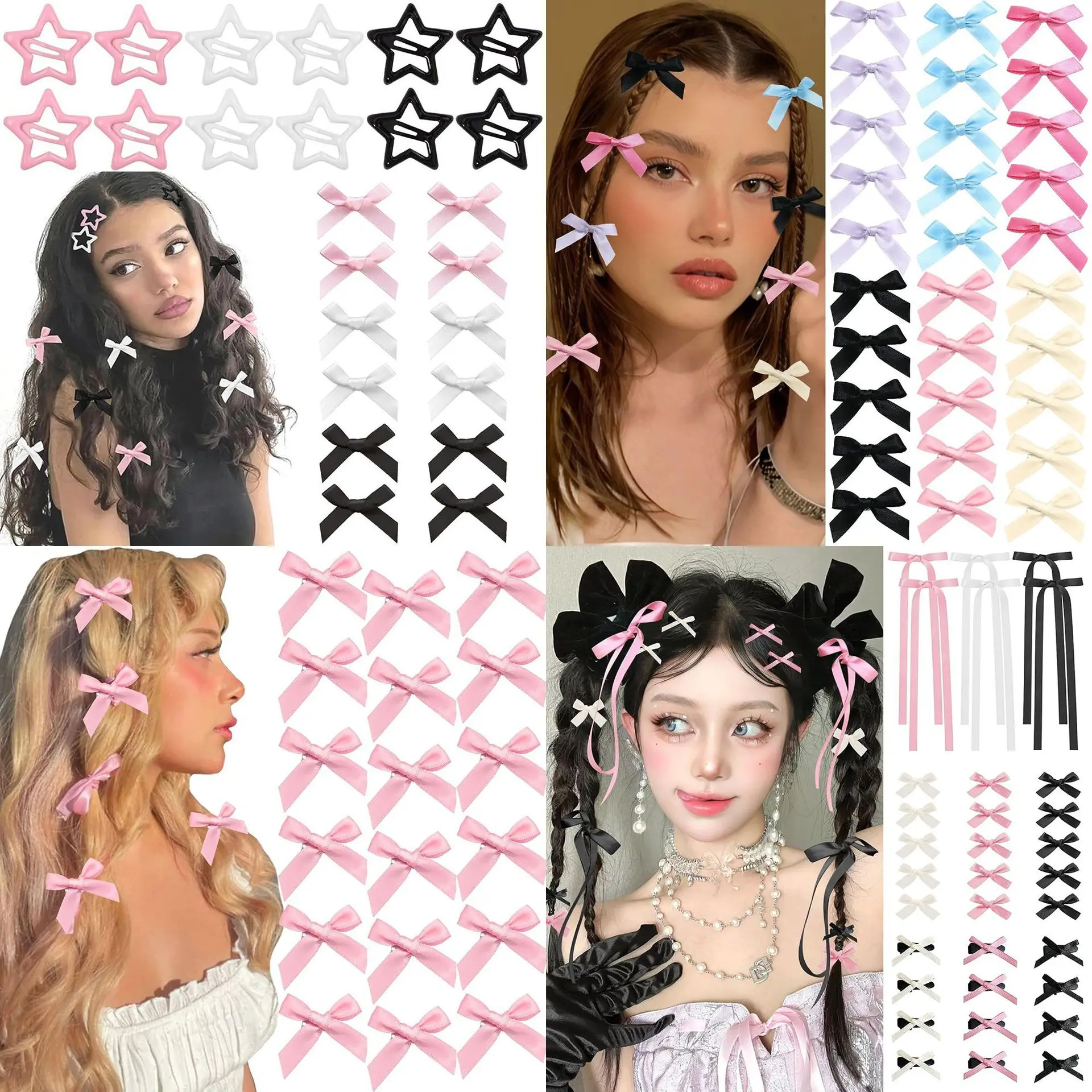 24 PCS, Hot Sale. 4-cm Bowknot Hairpins, Duckbill Clips, in the Ballet Style, with Ribbons. Small Hair Clips, in the Dopamine St