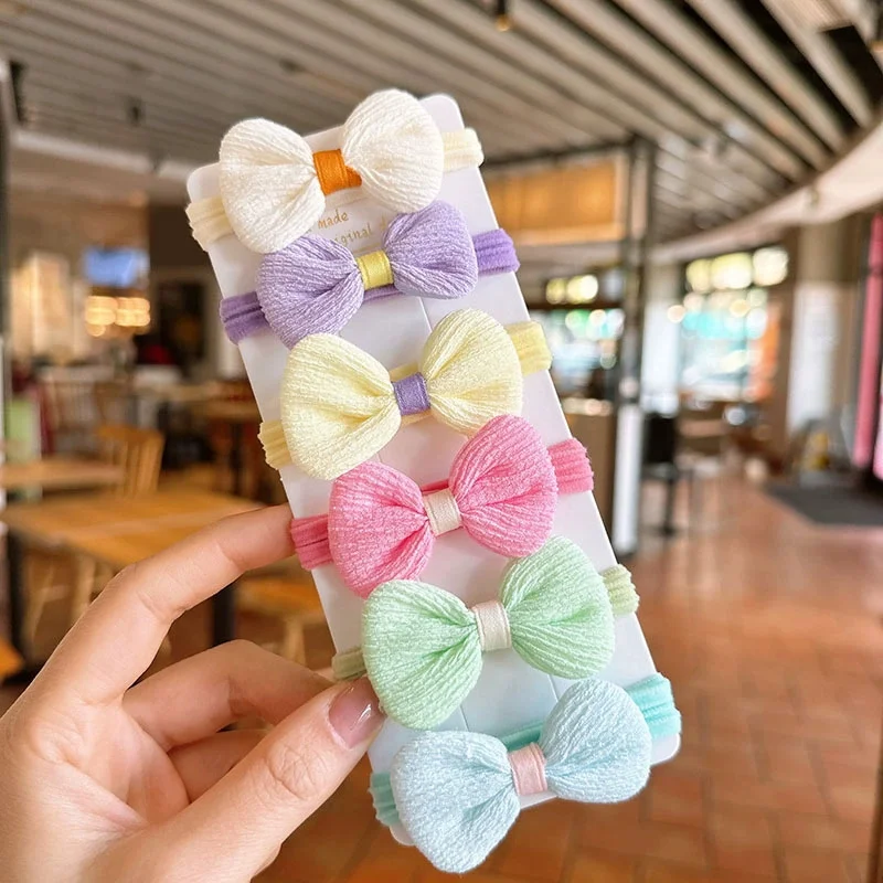 6/Set Cute Bow Flower Rubber Elastic Hair Bands Girls Not Hurt Hair Small Scrunchie Kids Sweet Hair Ties Hair Accessories