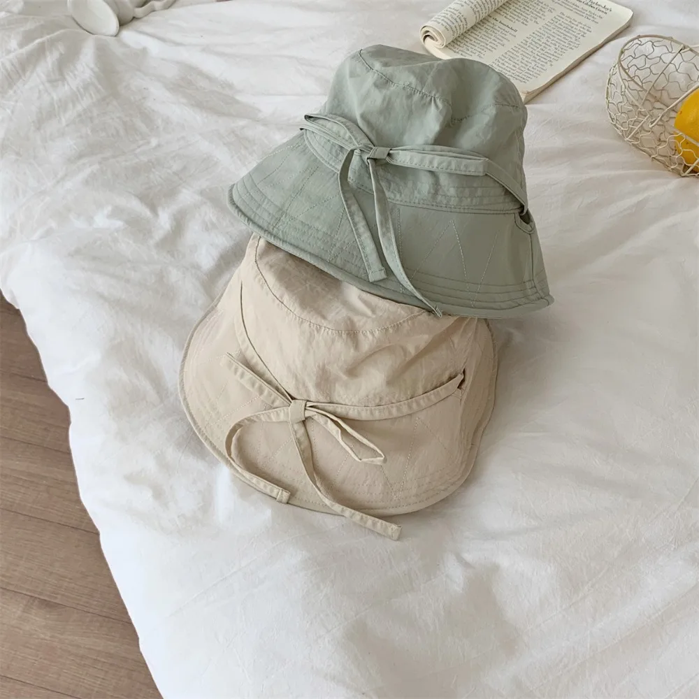 Casual Windbreak Rope Fisherman Hat Thin Lace-up Sunshade Basin Hat Solid Color Sunscreen Hat Summer