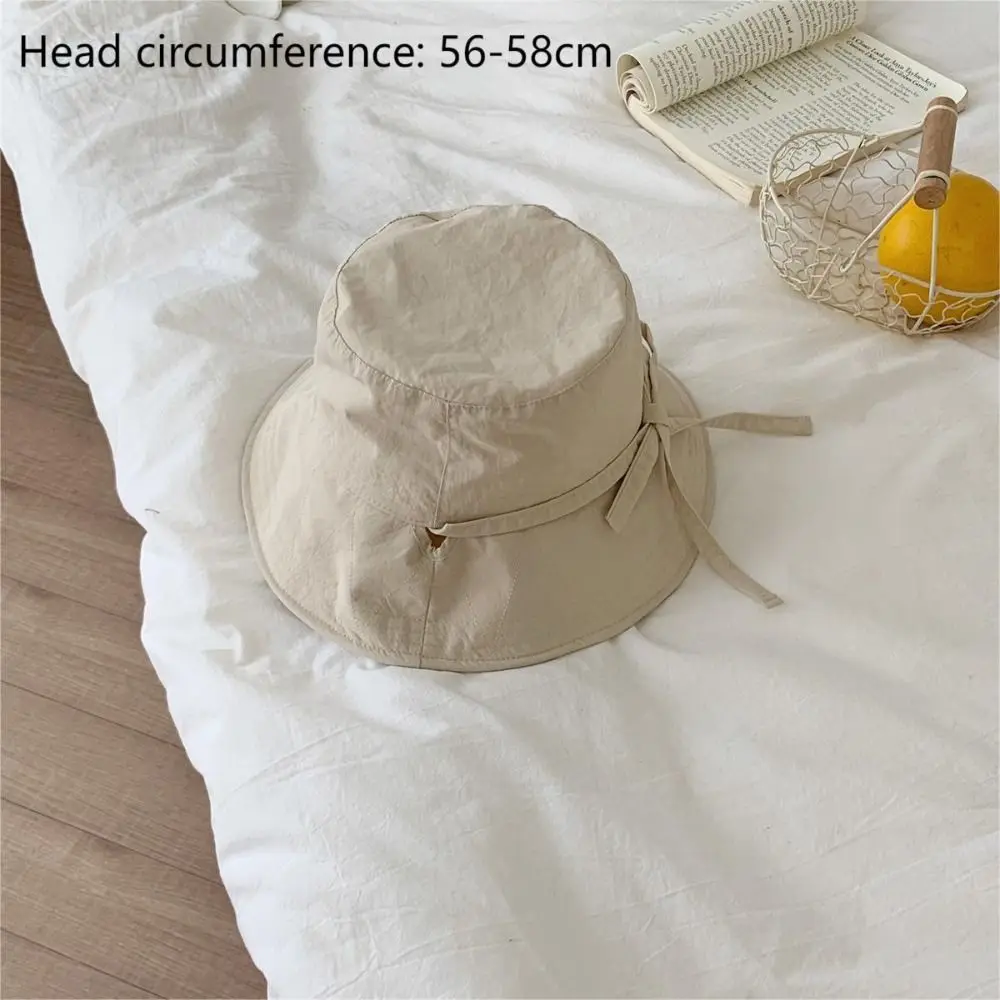 Casual Windbreak Rope Fisherman Hat Thin Lace-up Sunshade Basin Hat Solid Color Sunscreen Hat Summer
