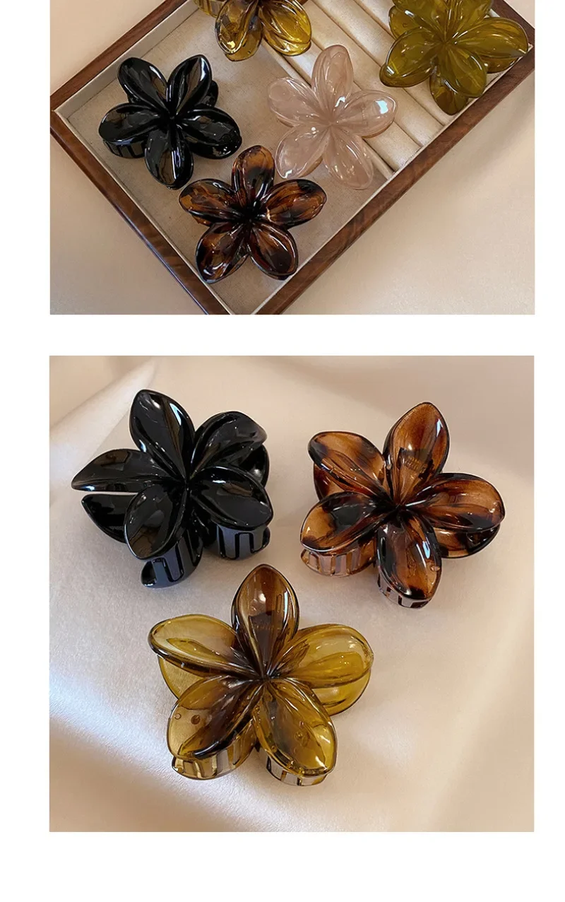 8cm/3.15in Women's Laser Mermaid Princess Flower Shaped Large-Size Brown Beige Lightweight Plastic Hair Clips Fashionable And