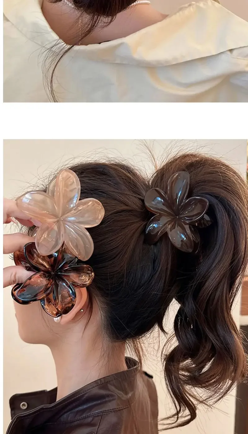 8cm/3.15in Women's Laser Mermaid Princess Flower Shaped Large-Size Brown Beige Lightweight Plastic Hair Clips Fashionable And
