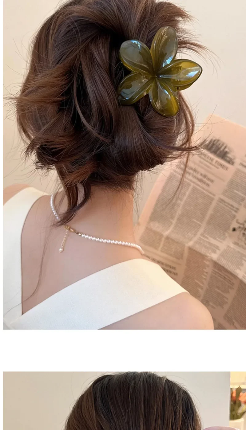 8cm/3.15in Women's Laser Mermaid Princess Flower Shaped Large-Size Brown Beige Lightweight Plastic Hair Clips Fashionable And