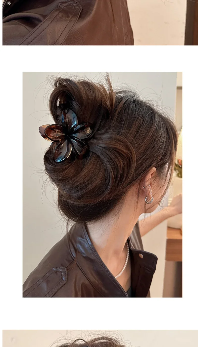 8cm/3.15in Women's Laser Mermaid Princess Flower Shaped Large-Size Brown Beige Lightweight Plastic Hair Clips Fashionable And