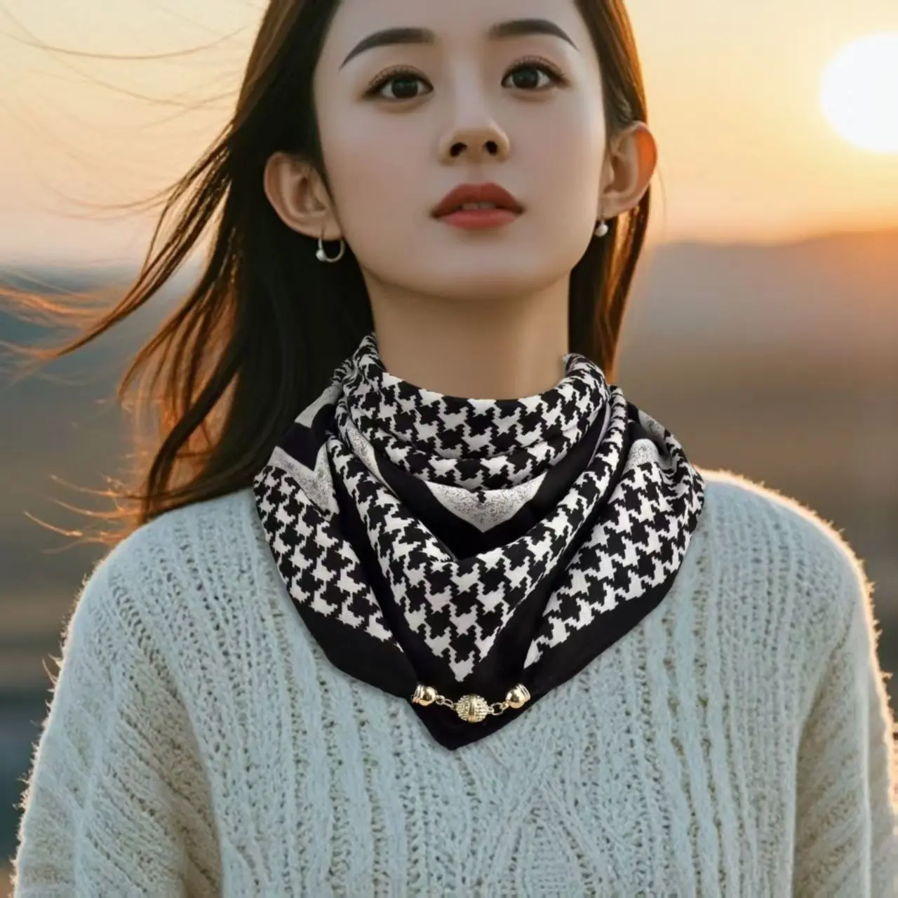 Luxury Design Magnetic Triangle Neck Protection Scarf For Women Cotton And Linen Scarf High-end Neck Scarf Spring Autumn Bandana