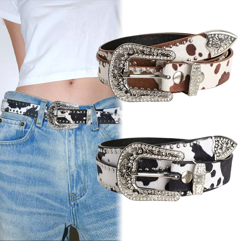 Women's Retro Casual Trend Carved Buckle Belt For Women Men,Punk Style Rivet Y2k Belt, Paired With Jeans ,Skirts-For Ideal Gifts