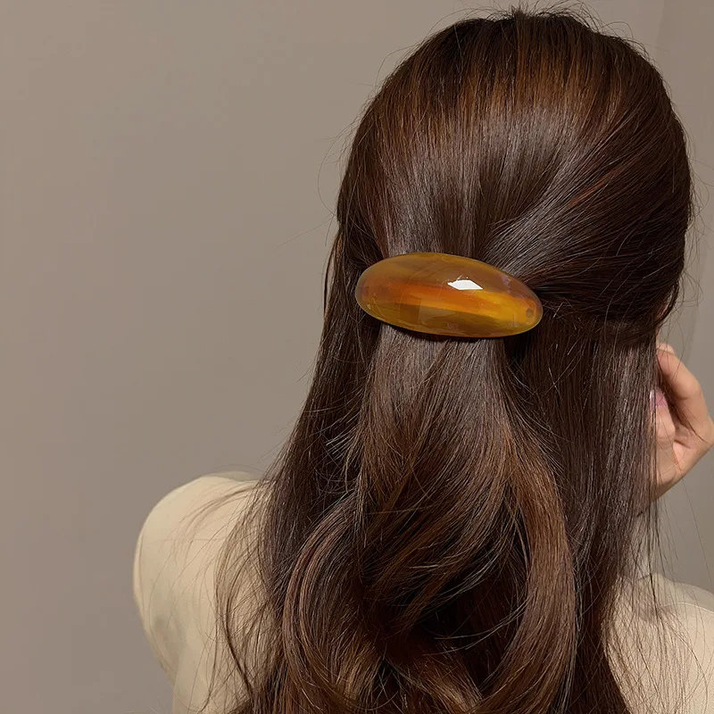New Acetic Acid Ponytail Spring Clip Women Girls French Large Hairpin Headwear Glossy Elliptical Arc Hairpin Hair Accessories