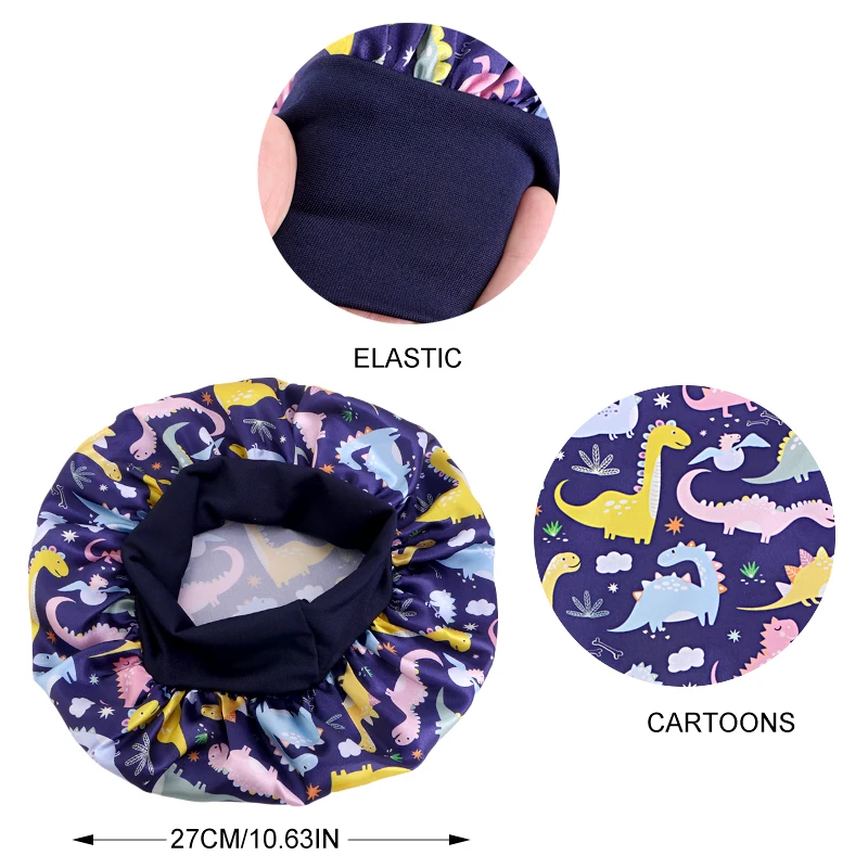 6PCS/LOT Children Bonnet Cute Wide Band Elastic Cartoon Printing Sleep Fashion Nightcap Hair Care Kids Boys Girls Sleeping Cap