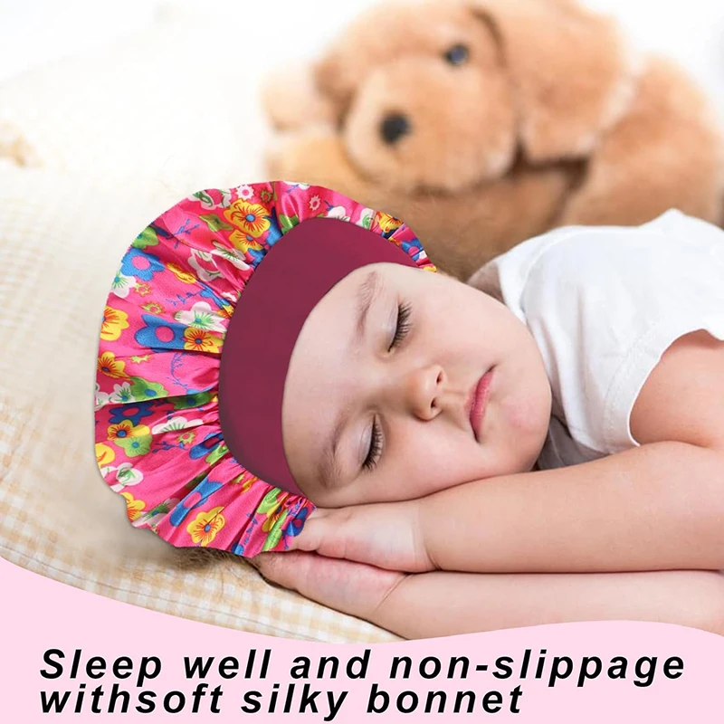 6PCS/LOT Children Bonnet Cute Wide Band Elastic Cartoon Printing Sleep Fashion Nightcap Hair Care Kids Boys Girls Sleeping Cap
