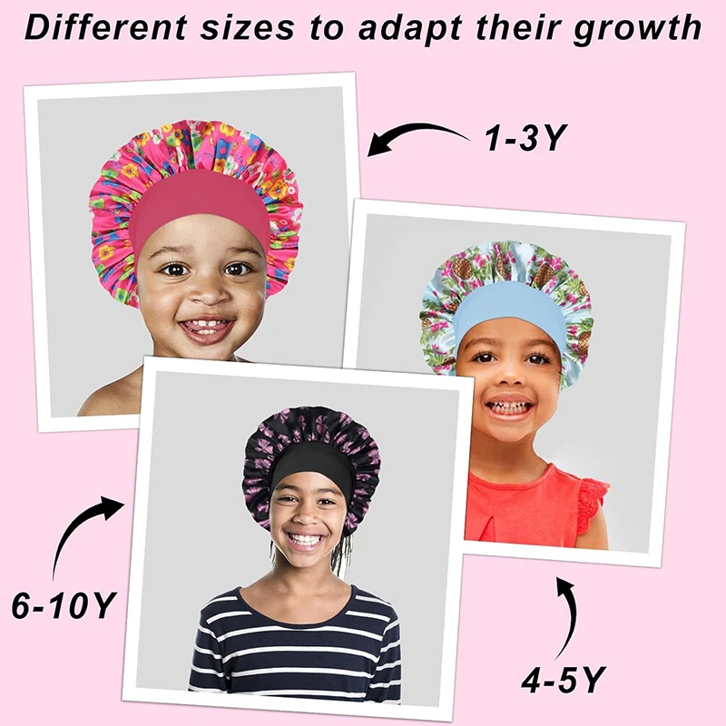 6PCS/LOT Children Bonnet Cute Wide Band Elastic Cartoon Printing Sleep Fashion Nightcap Hair Care Kids Boys Girls Sleeping Cap
