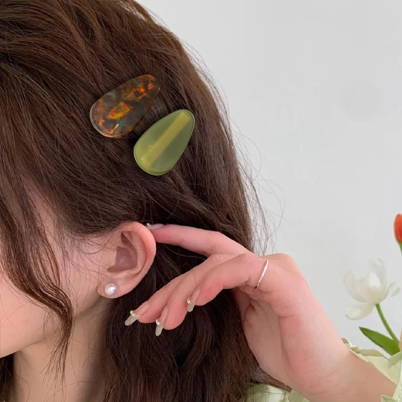 New Korean Acetic Acid Geometric Women Side Clip Fashion Fresh Girl Hair Clip Crab Retro Bangs Duckbill Clip Hair Accessories