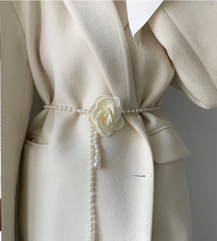 1pcs Pearl Waist Belt Women's New Style Camellia Decorative Versatile Waist Belt Matching Dress Coat Jacket Fashion Elegant Belt