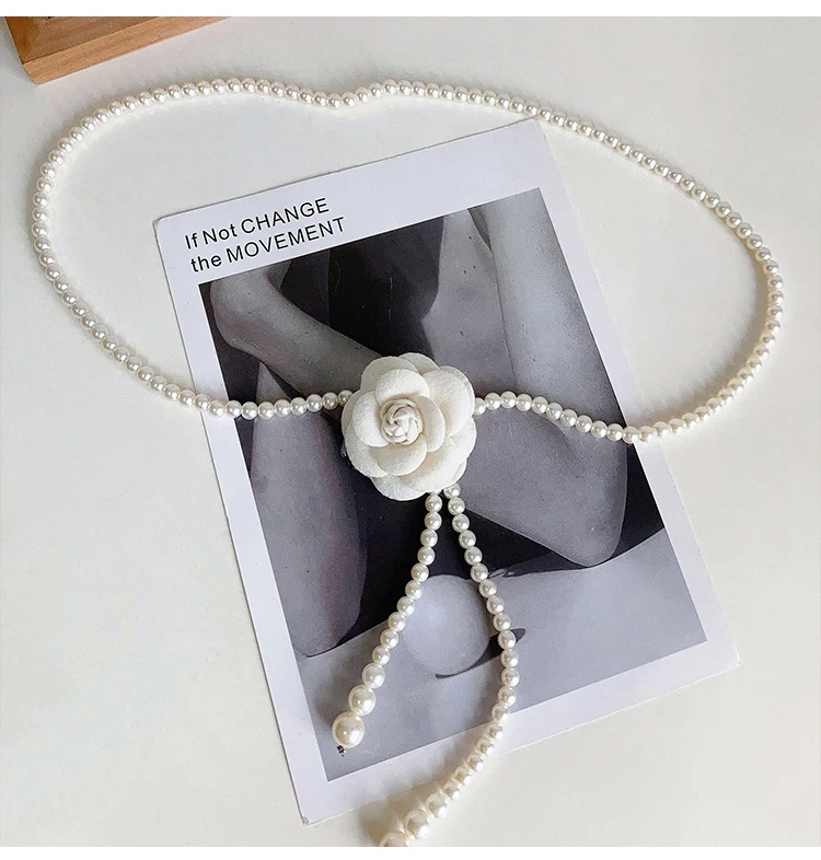 1pcs Pearl Waist Belt Women's New Style Camellia Decorative Versatile Waist Belt Matching Dress Coat Jacket Fashion Elegant Belt