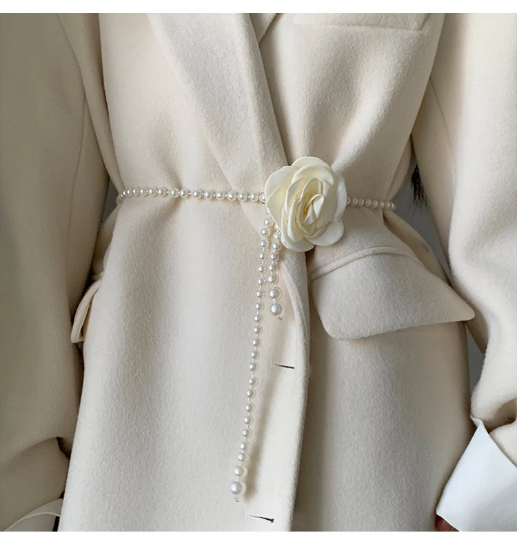 1pcs Pearl Waist Belt Women's New Style Camellia Decorative Versatile Waist Belt Matching Dress Coat Jacket Fashion Elegant Belt