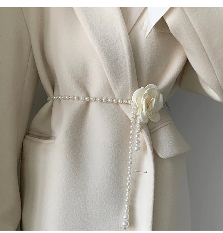1pcs Pearl Waist Belt Women's New Style Camellia Decorative Versatile Waist Belt Matching Dress Coat Jacket Fashion Elegant Belt
